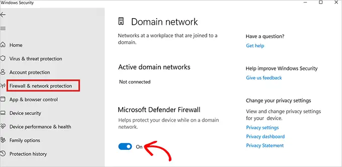 Выключите брандмауэр Switch the firewall toggle off