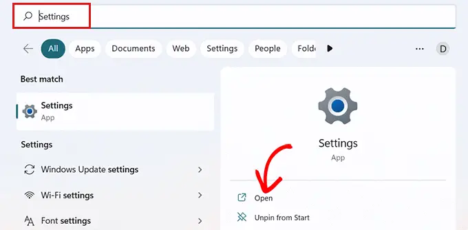 перейти к настройкам из меню «Пуск» Go to Settings from the Start menu