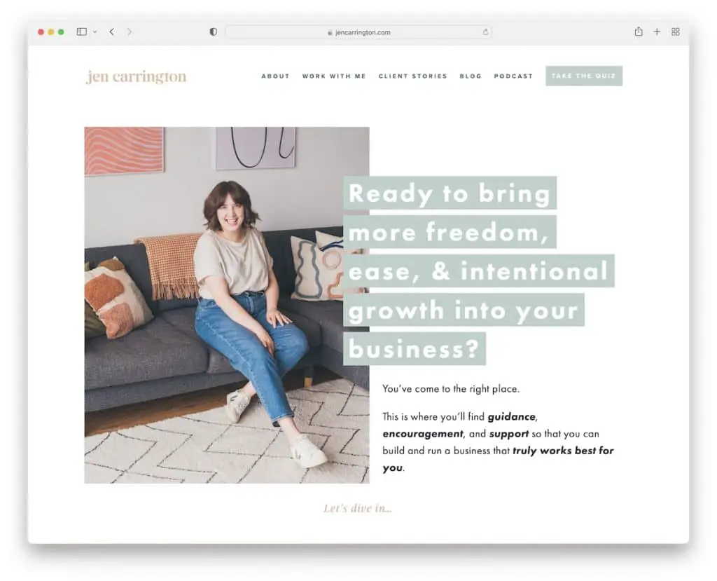 Beispiel einer persönlichen Website von Jen Carrington