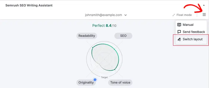 Disposición del interruptor del asistente de escritura SEO SEO Writing Assistant Switch Layout