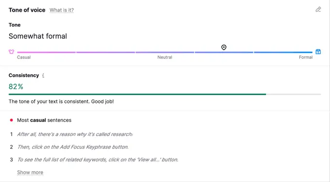 Asistente de escritura SEO Tono de voz Detalles SEO Writing Assistant Tone of Voice Details