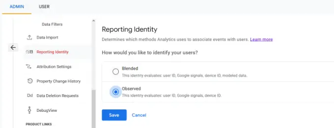 Seleziona l'opzione osservata nella segnalazione dell'identità Select observed option in reporting identity