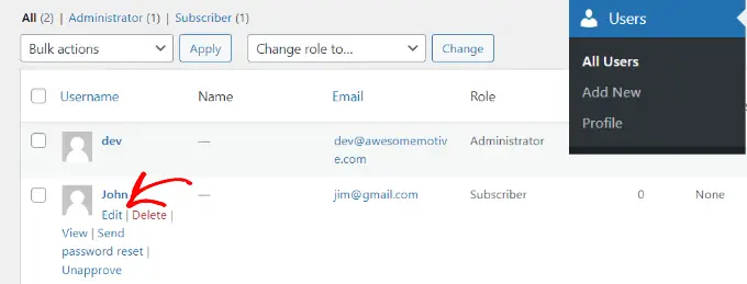 Modifica qualsiasi profilo utente Edit any user profile