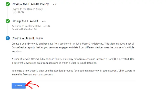Crea il tracciamento dell'ID utente Create user-id view
