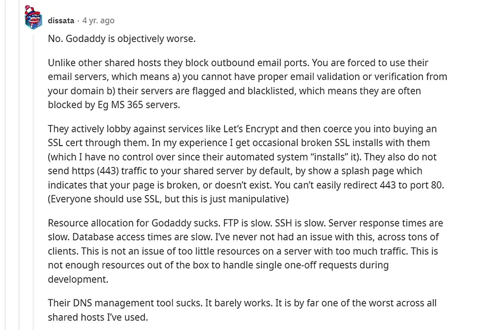 GoDaddy opinião do Reddit