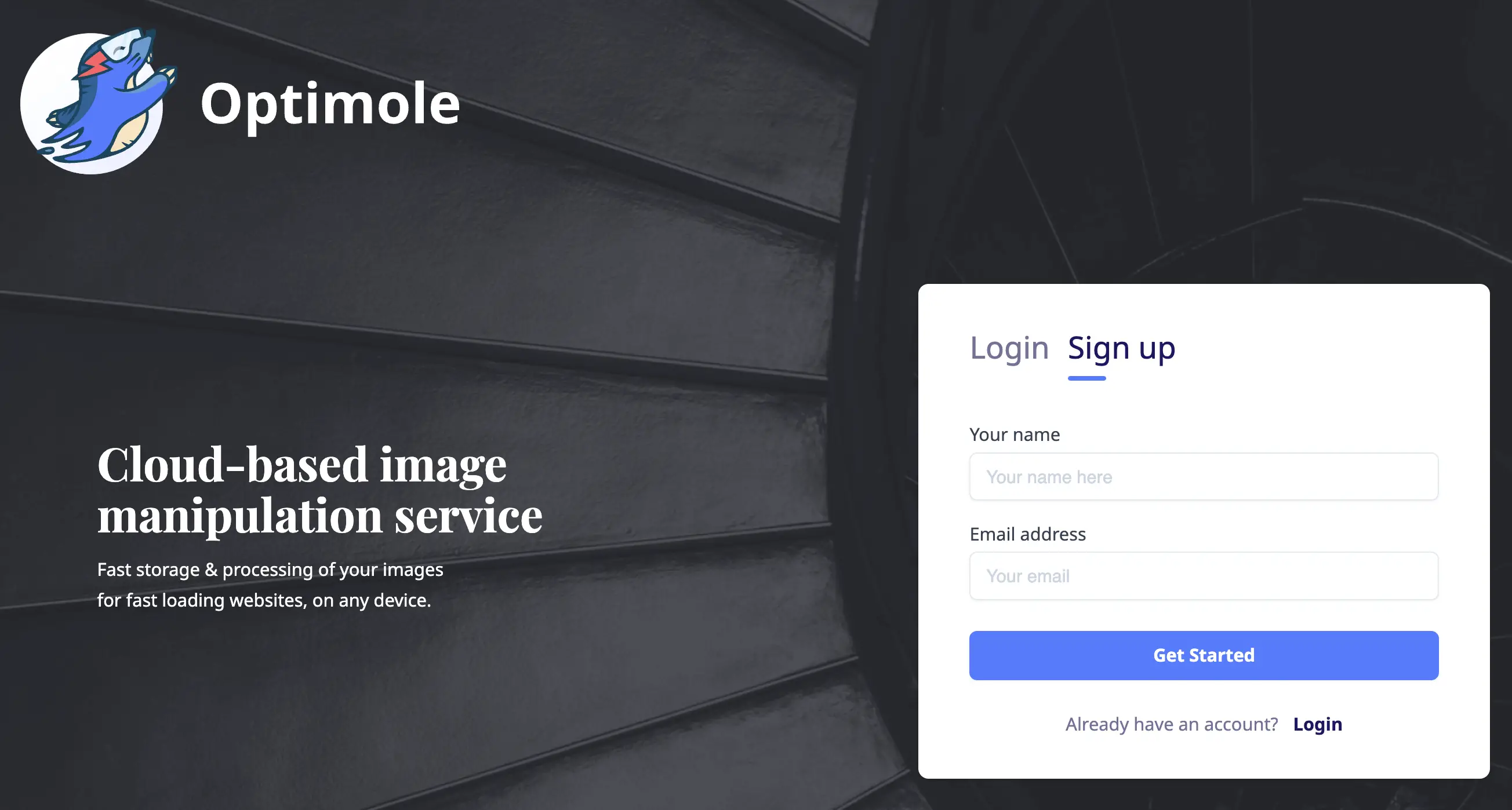 Inscrivez-vous à Optimole pour créer des images adaptatives pour WordPress.
