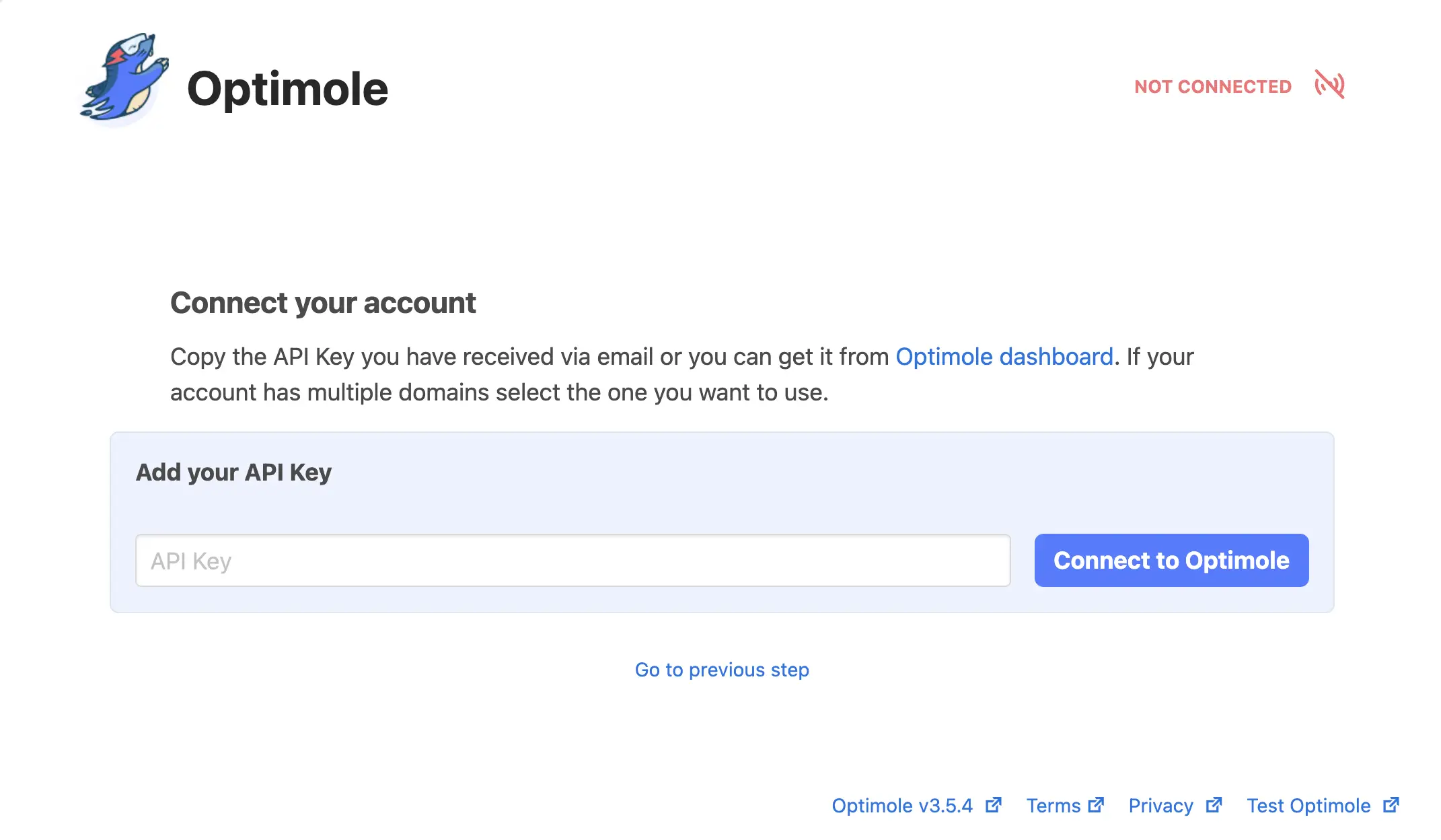 Entrez la clé API Optimole