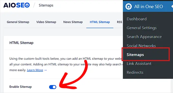 Comutați comutatorul Activare Sitemap Toggle the Enable Sitemap switch
