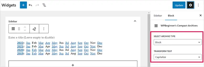 Configurați setările de bloc ale arhivelor compacte și faceți clic pe butonul Actualizare Configure the block settings of the compact archives and click Update button