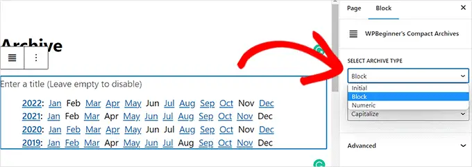 Selectați un tip de arhivă din meniul drop-down Select an archive type from the dropdown menu