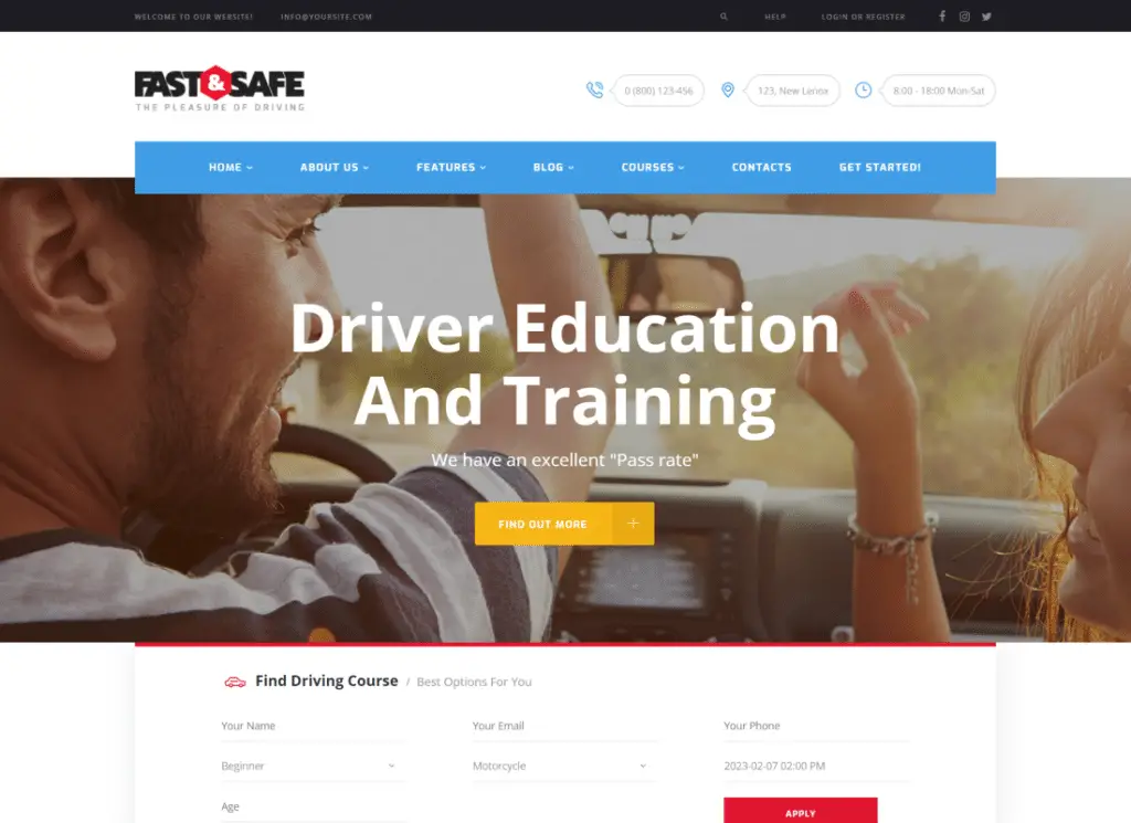 รวดเร็วและปลอดภัย - ธีม WordPress โรงเรียนสอนขับรถ
