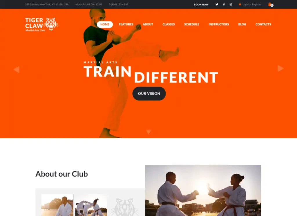 Tiger Claw - ธีม WordPress โรงเรียนสอนศิลปะการต่อสู้และฟิตเนสเซ็นเตอร์
