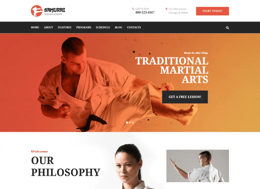 ธีม WordPress ของ Samurai - Karate School and Fitness Center