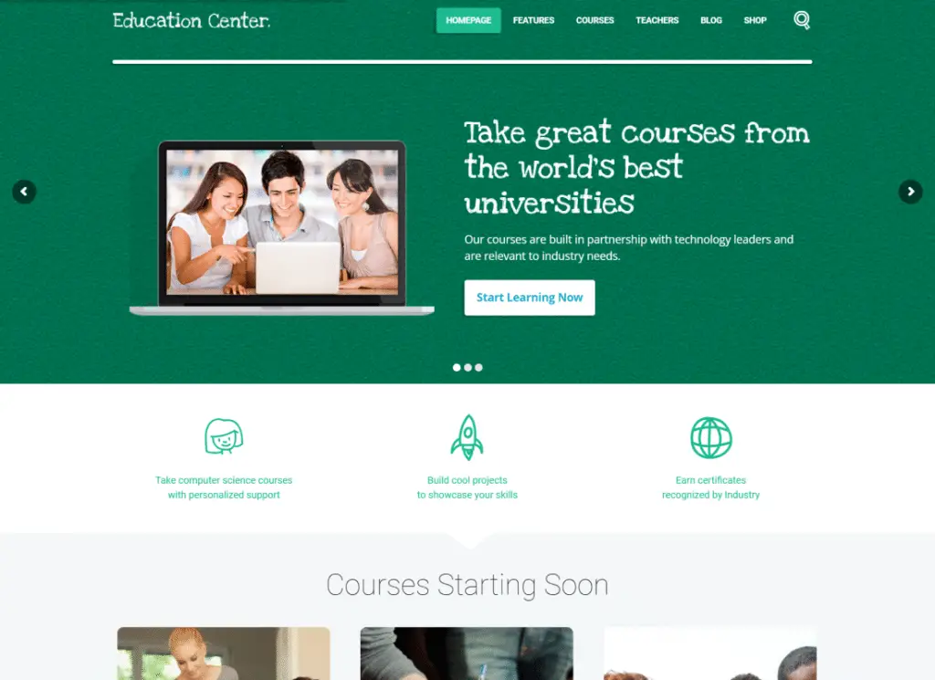 ศูนย์การศึกษา - LMS Online University & School Courses กำลังศึกษาธีม WordPress
