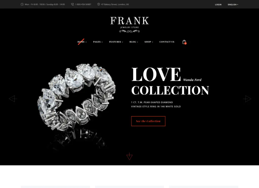 Frank - ธีม WordPress ของร้านค้าออนไลน์สำหรับเครื่องประดับและนาฬิกา