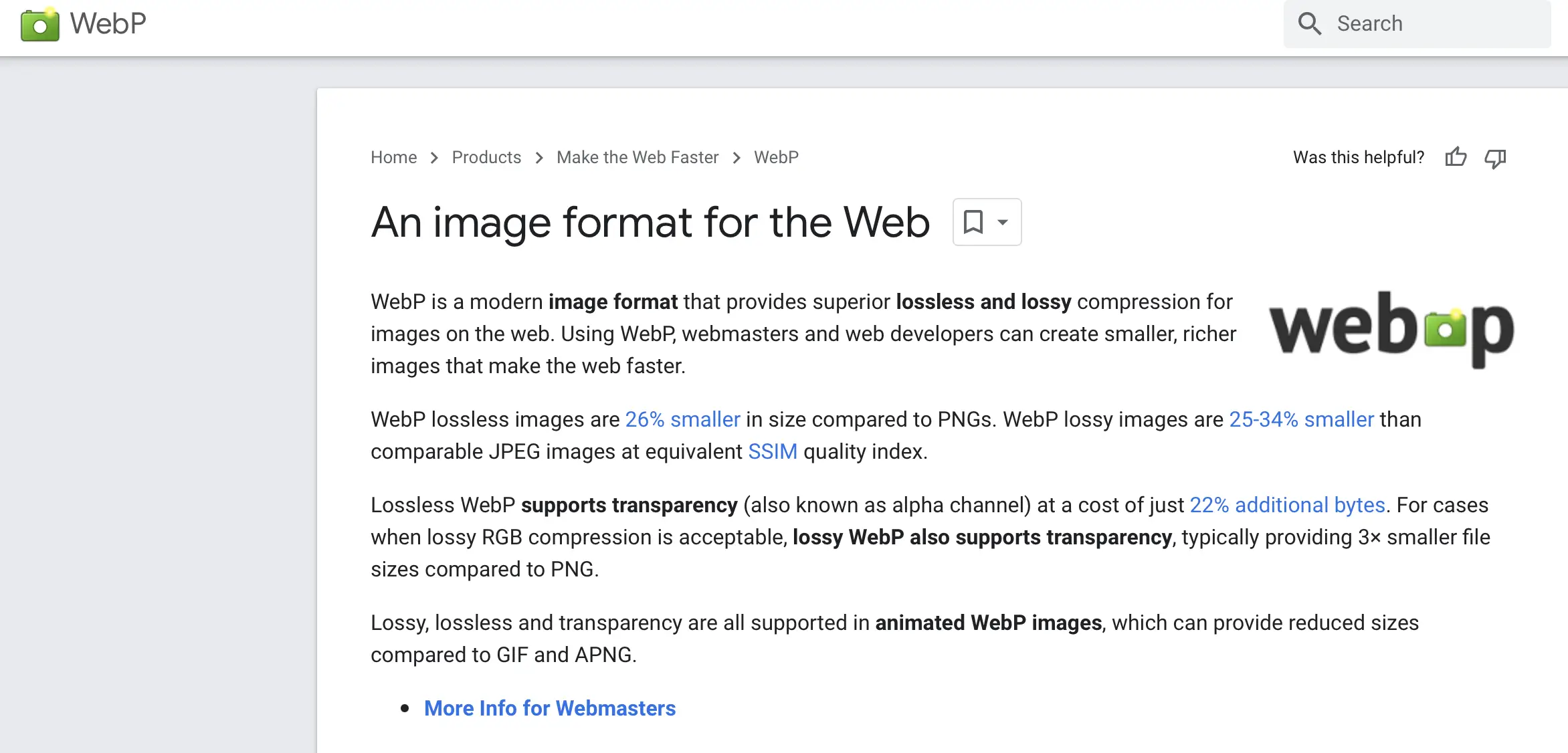 Pagina Google Developers care explică formatul WebP. Cunoașterea acestor informații poate ajuta utilizatorii să decidă între AVIF și WebP