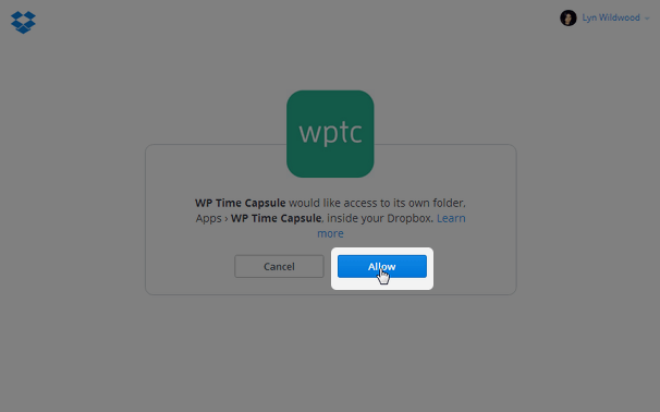 WP Time Capsule - Permite accesul Dropbox