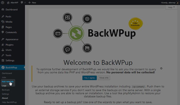 BackWPup - Adăugați o nouă lucrare