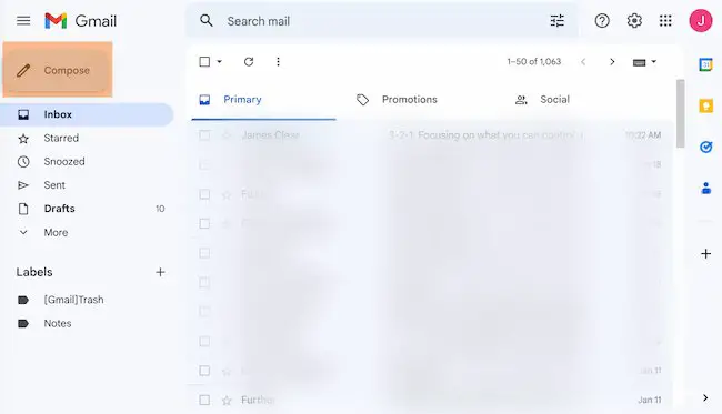 So erstellen Sie eine Gruppen-E-Mail in einem Gmail-Beispiel: Klicken Sie auf „Verfassen“.