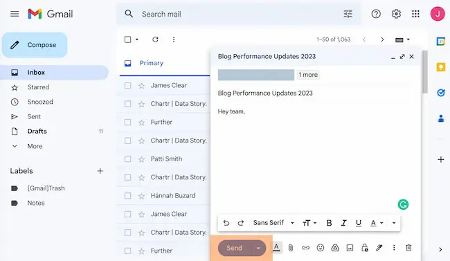 So erstellen Sie eine Gruppen-E-Mail in Gmail Beispiel: Klicken Sie auf Senden
