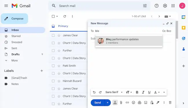 So erstellen Sie eine Gruppe in Gmail Beispiel: Geben Sie den Gruppennamen ein