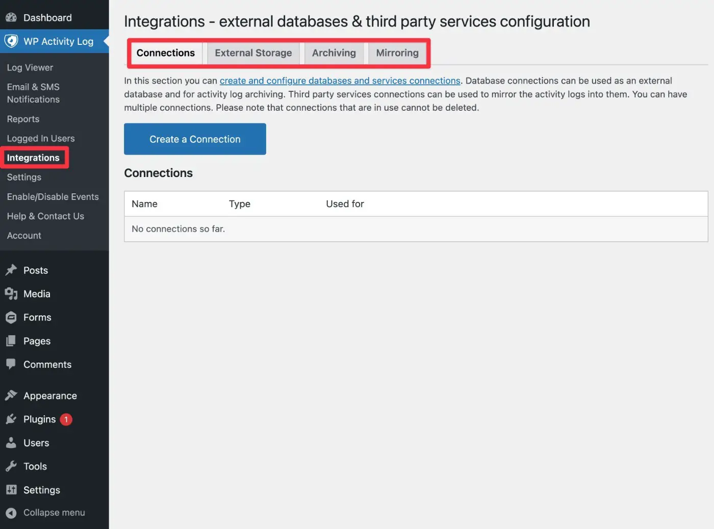 Opțiuni de înregistrare externă a jurnalului de activitate WP