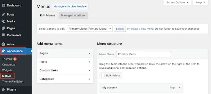WordPress ナビゲーション メニューの編集 Editing a WordPress navigation menu