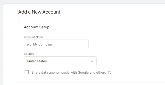 การสร้างบัญชี Google เครื่องจัดการแท็ก Enter account name and country