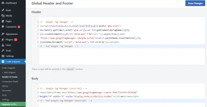 เพิ่มรหัสตัวจัดการแท็กส่วนหัวและเนื้อหา Add header and body tag manager codes