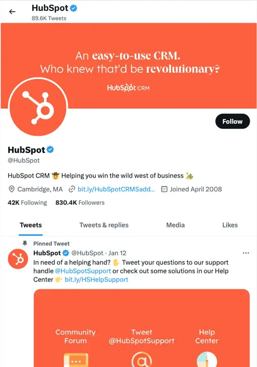 推特营销：hubspot 的推特简介