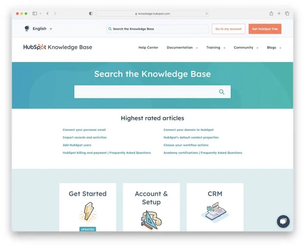 esempio di pagina della knowledge base hubspot