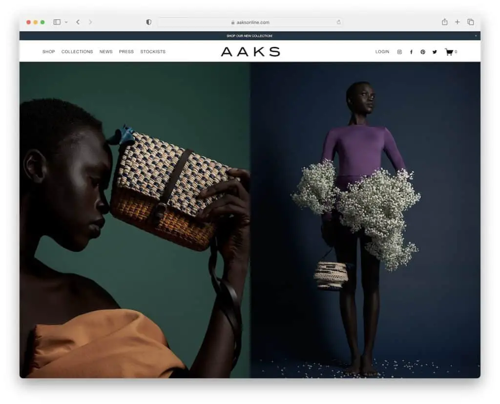 esempio di e-commerce aaks squarespace