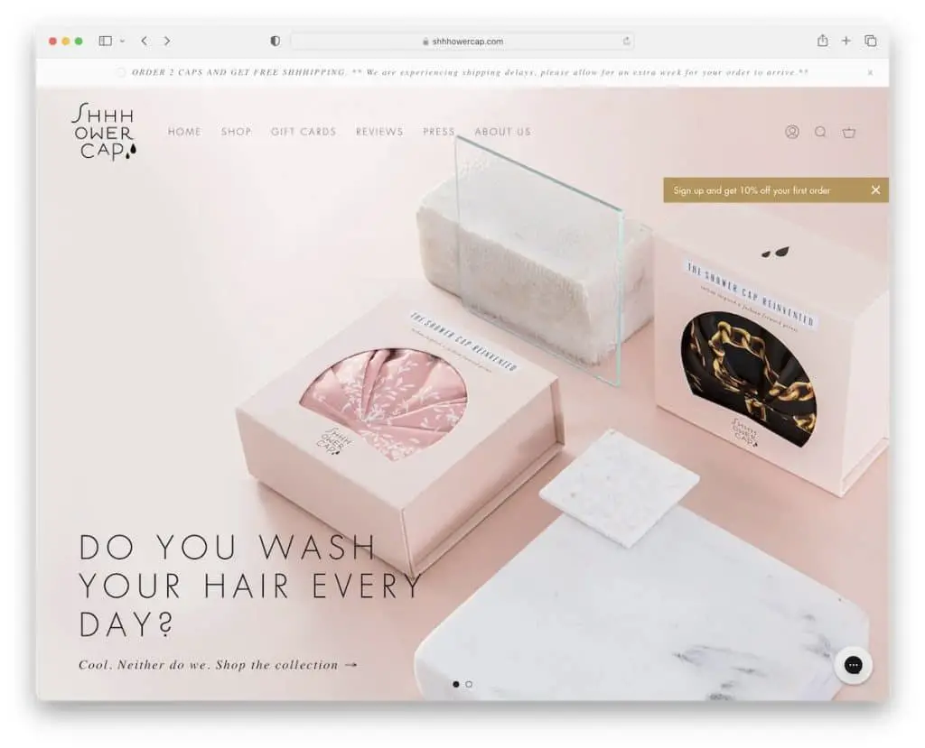 esempio di e-commerce di shhhowercap squarespace