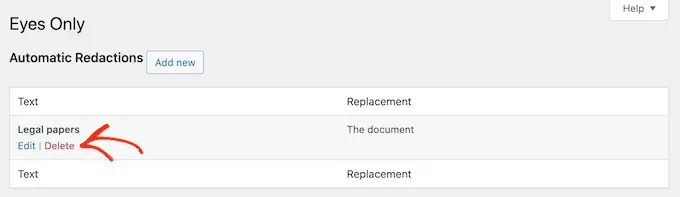 Pengaturan redaksi otomatis The automatic redaction settings