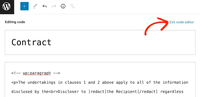 Keluar dari editor kode WordPress Exiting the WordPress code editor