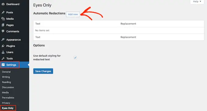Membuat aturan redaksi di WordPress Creating a redaction rule in WordPress