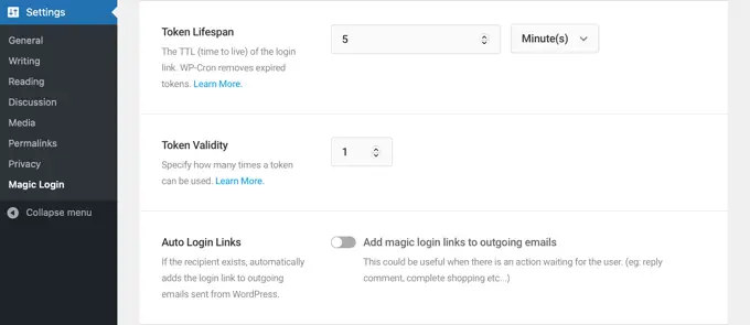 إعدادات تسجيل الدخول السحرية Magic Login Settings