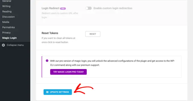 إعدادات تسجيل الدخول السحرية Magic Login Settings