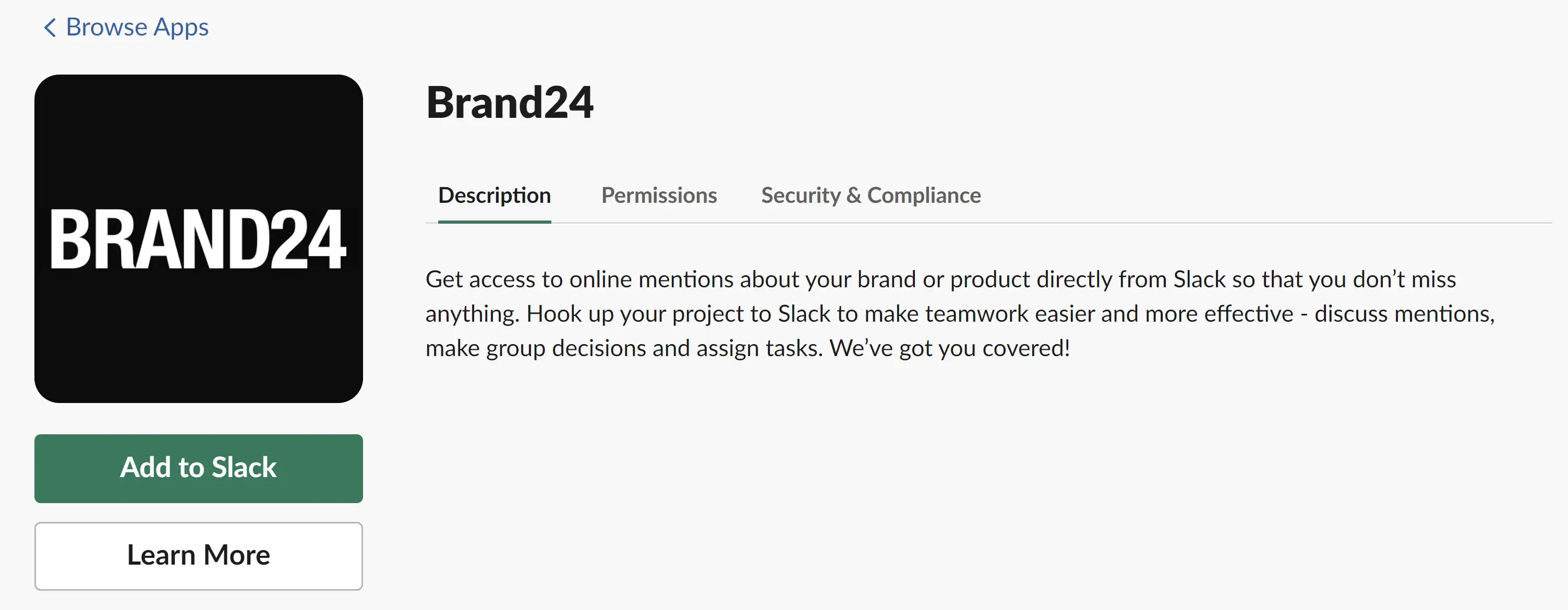 لقطة شاشة لـ Brand24 bot على Slack