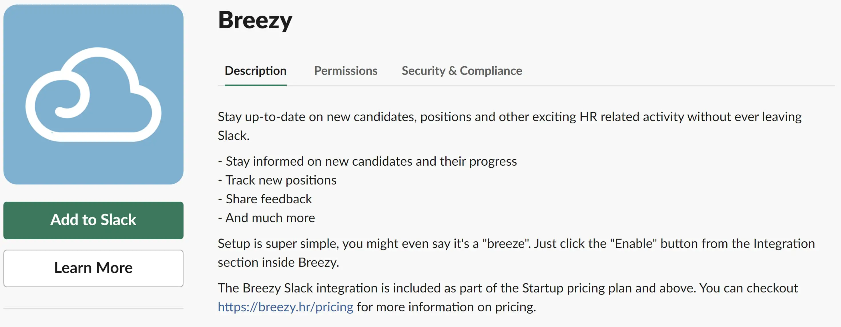 لقطة شاشة لـ Breezy ، روبوت لـ Slack