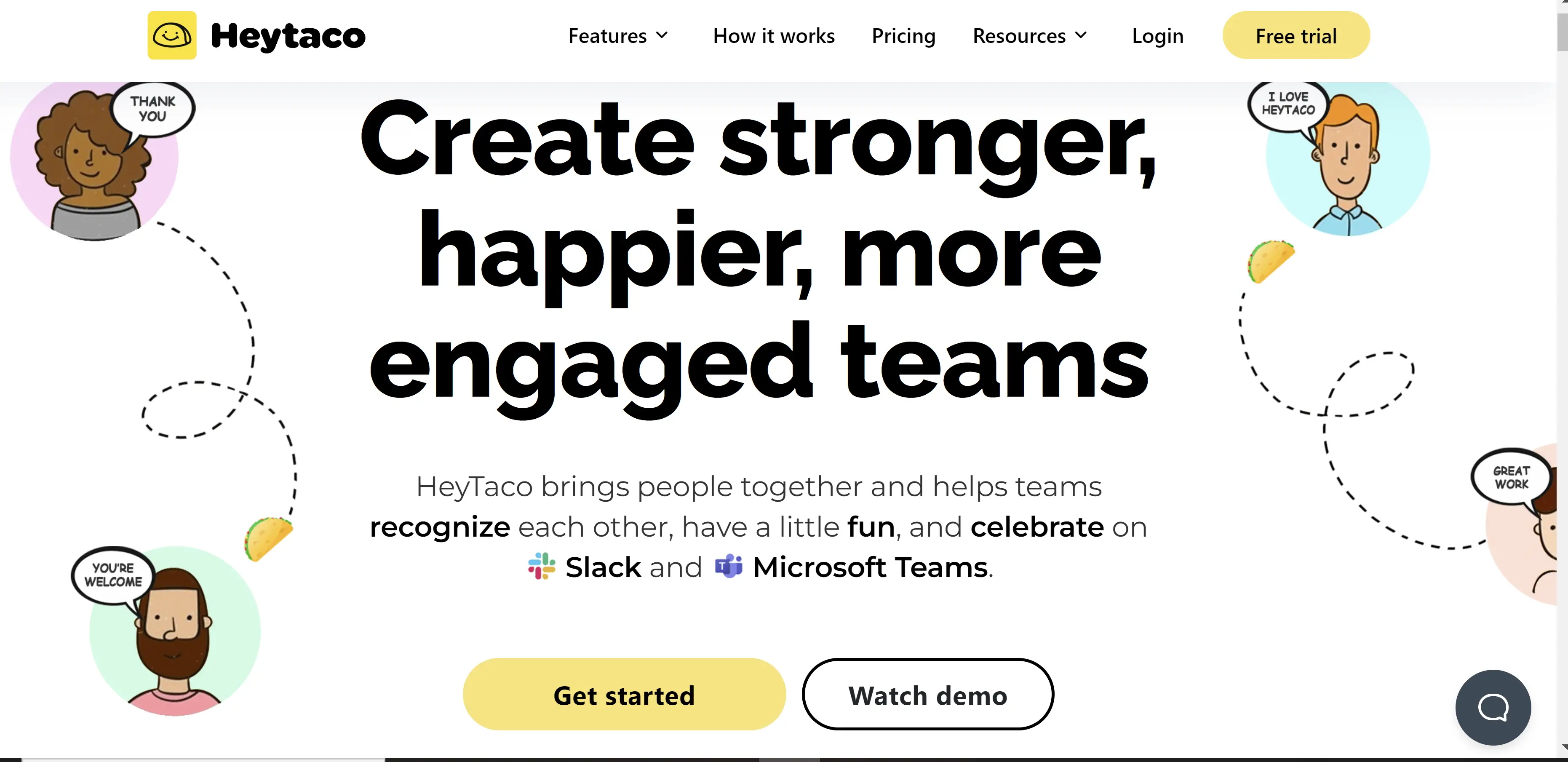 لقطة شاشة لـ Heytaco ، روبوت متوفر في Slack و Microsoft Teams
