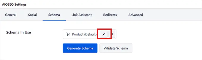 Fare clic sul pulsante Modifica accanto all'opzione Schema in uso Click the Edit button next to the Schema in use option