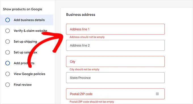 Fornisci i dettagli relativi alla spedizione e all'attività una volta creato un account GMC Provide shipping and business details once a GMC account is created