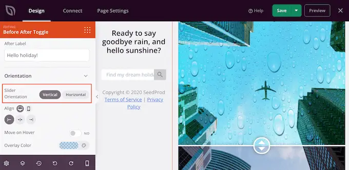 Un'immagine prima e dopo con un cursore A before and after image with a slider