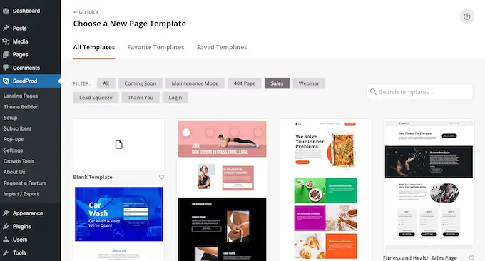 I modelli già pronti di SeedProd SeedProd's ready-made templates
