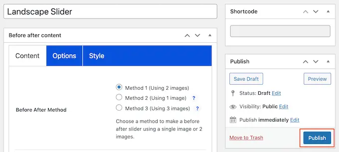 Publishing a before and after photo to your WordPress website