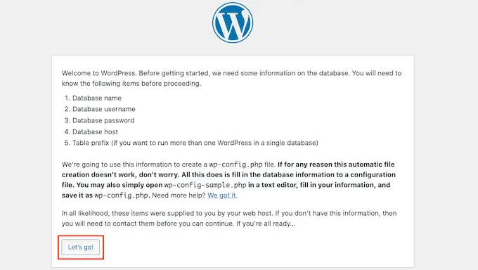 Installing WordPress Summary Page