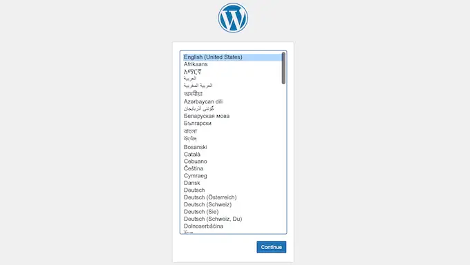 The WordPress setup wizard