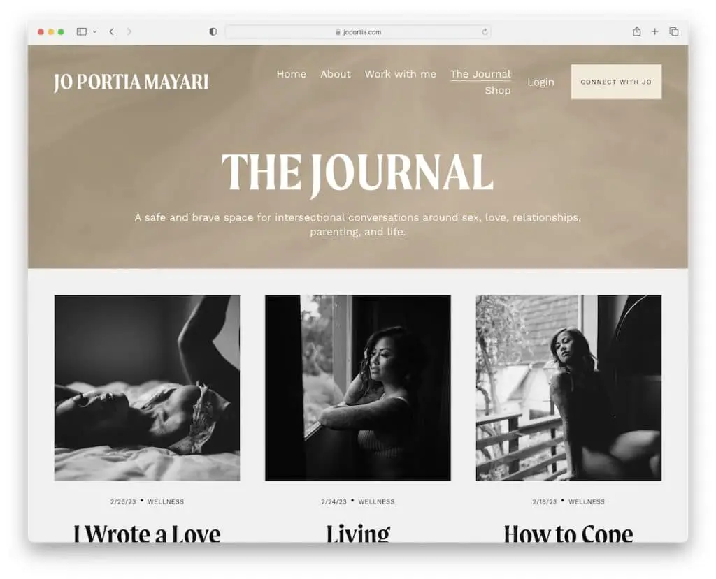 ตัวอย่างบล็อก jo portia mayari squarespace