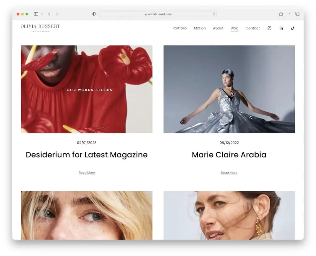 ตัวอย่างบล็อก olivia bossert squarespace